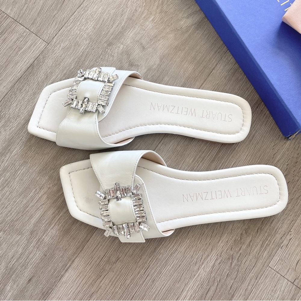 Stuart Weitzman Shine Buckle Slide Sandals